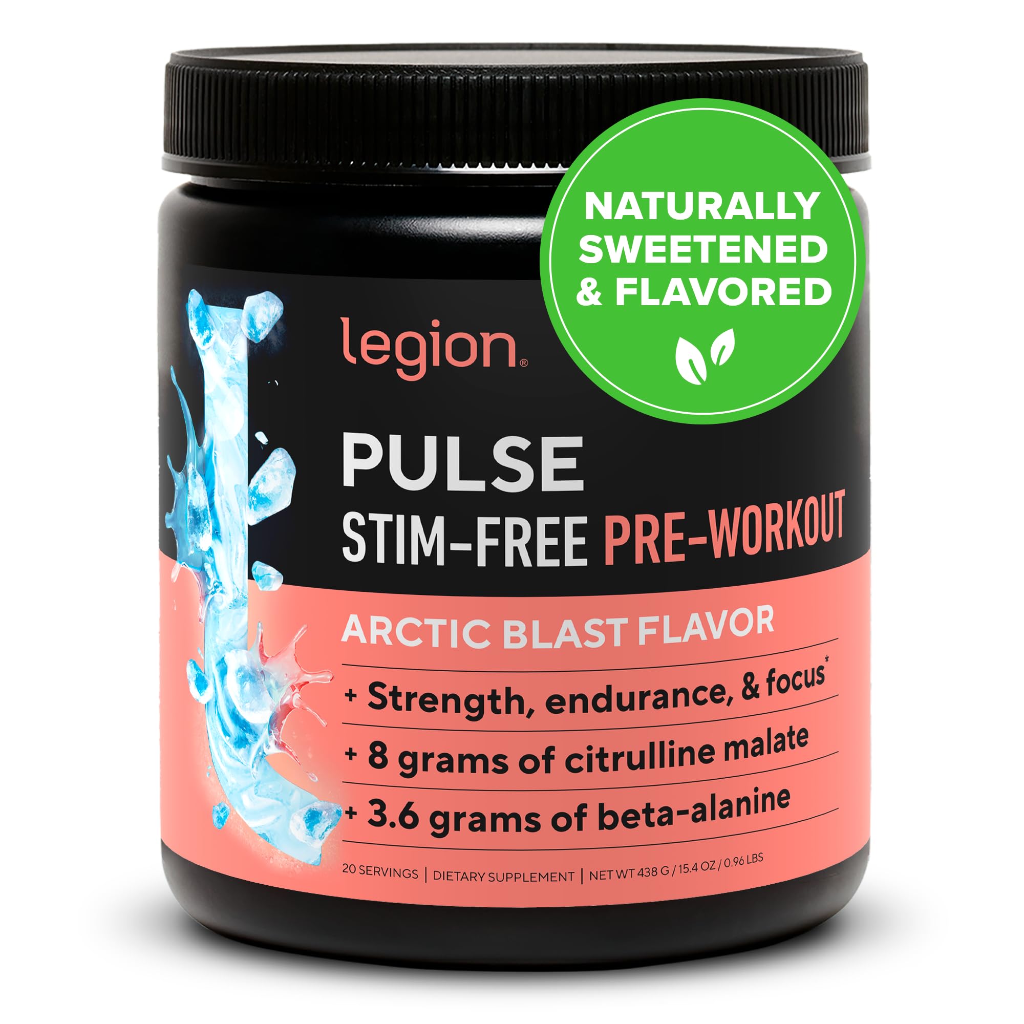 LEGION Pulse Arctic Blast bottle front, a clean stimulant-free energy option