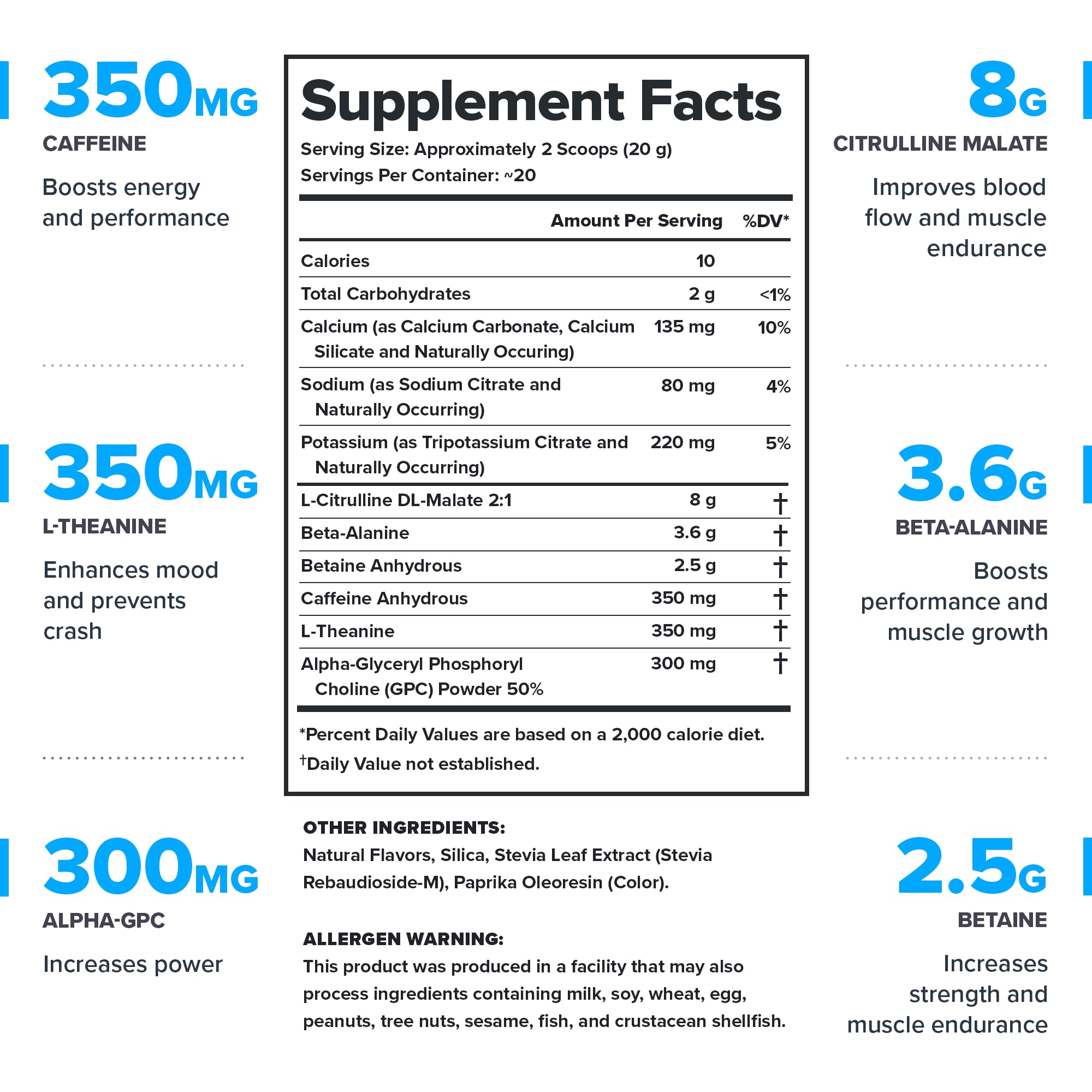 LEGION Pulse pre-workout scoop highlights precise doses for energized focus.
