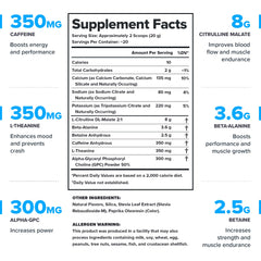 LEGION Pulse pre-workout scoop highlights precise doses for energized focus.