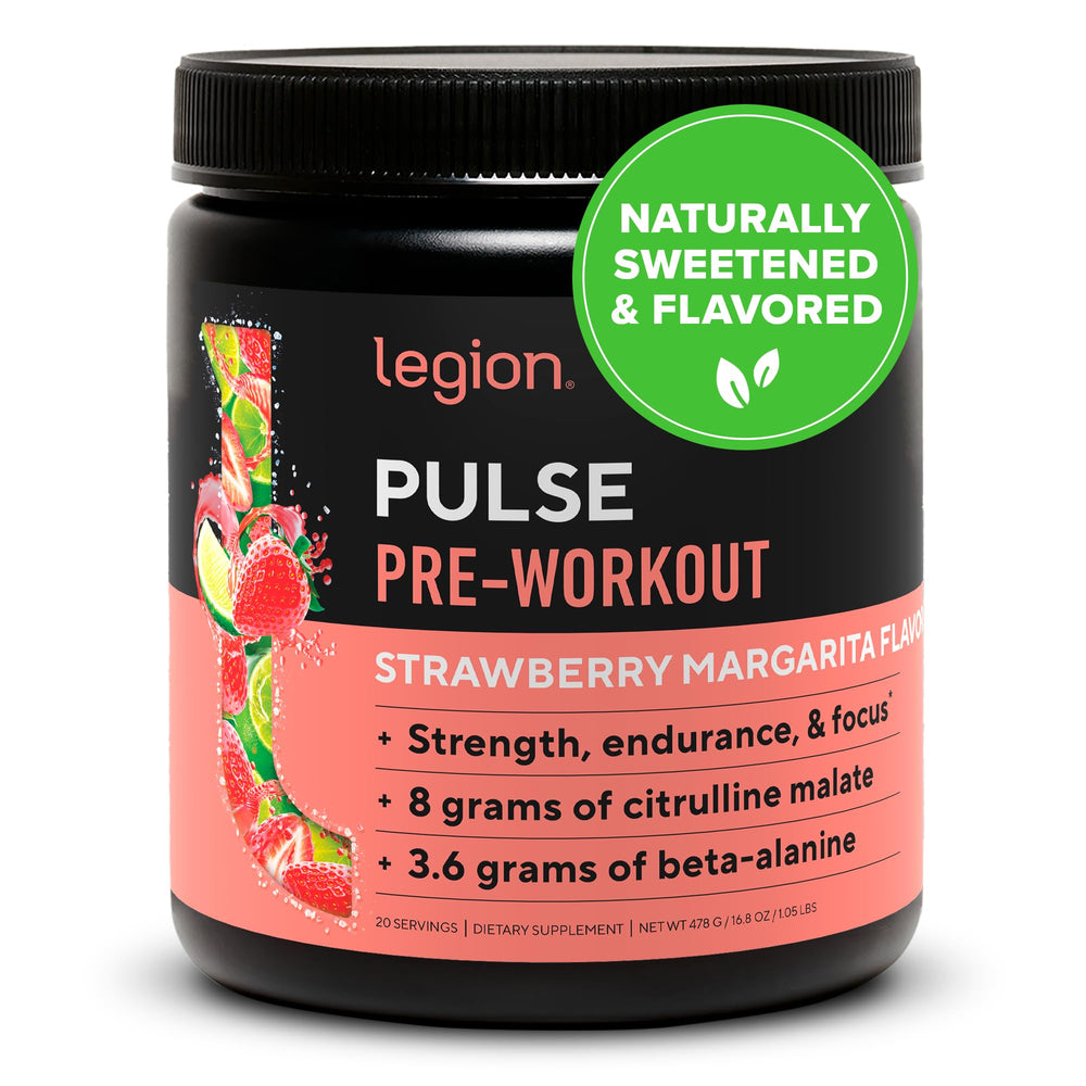 LEGION Pulse pre workout powder in Strawberry Margarita flavor for a clean energy boost