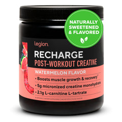 LEGION Recharge bottle front showing label for post-workout recovery and muscle support.