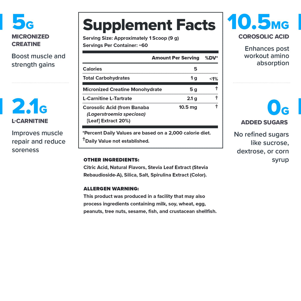 LEGION Recharge micronized creatine monohydrate scoop emphasizes potency and dosing.
