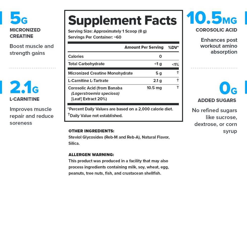 Legion Recharge powder jar label visible, showcasing clean ingredients and transparent nutrition facts.