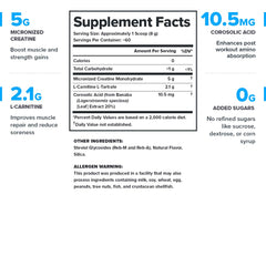 Legion Recharge powder jar label visible, showcasing clean ingredients and transparent nutrition facts.