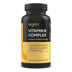 LEGION Vitamin B-Complex bottle emphasizes energy metabolism for daily wellness.