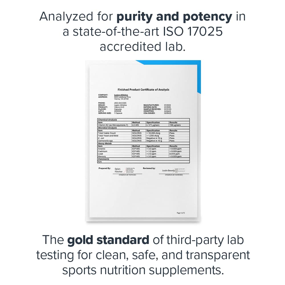 LEGION Vitamin D3 K2 K1 testing seal confirms third‑party verification
