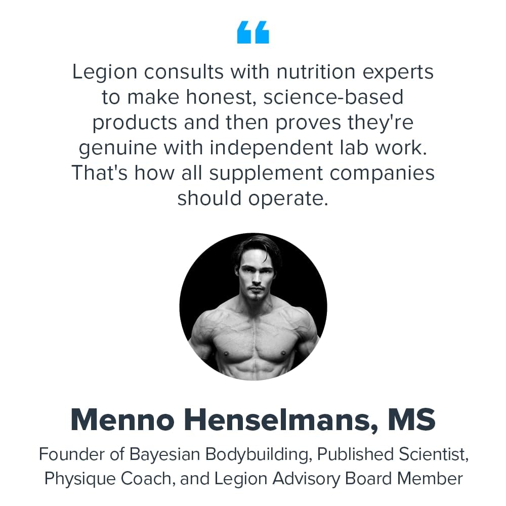 LEGION Whey+ clean-label panel highlights transparency and no fillers