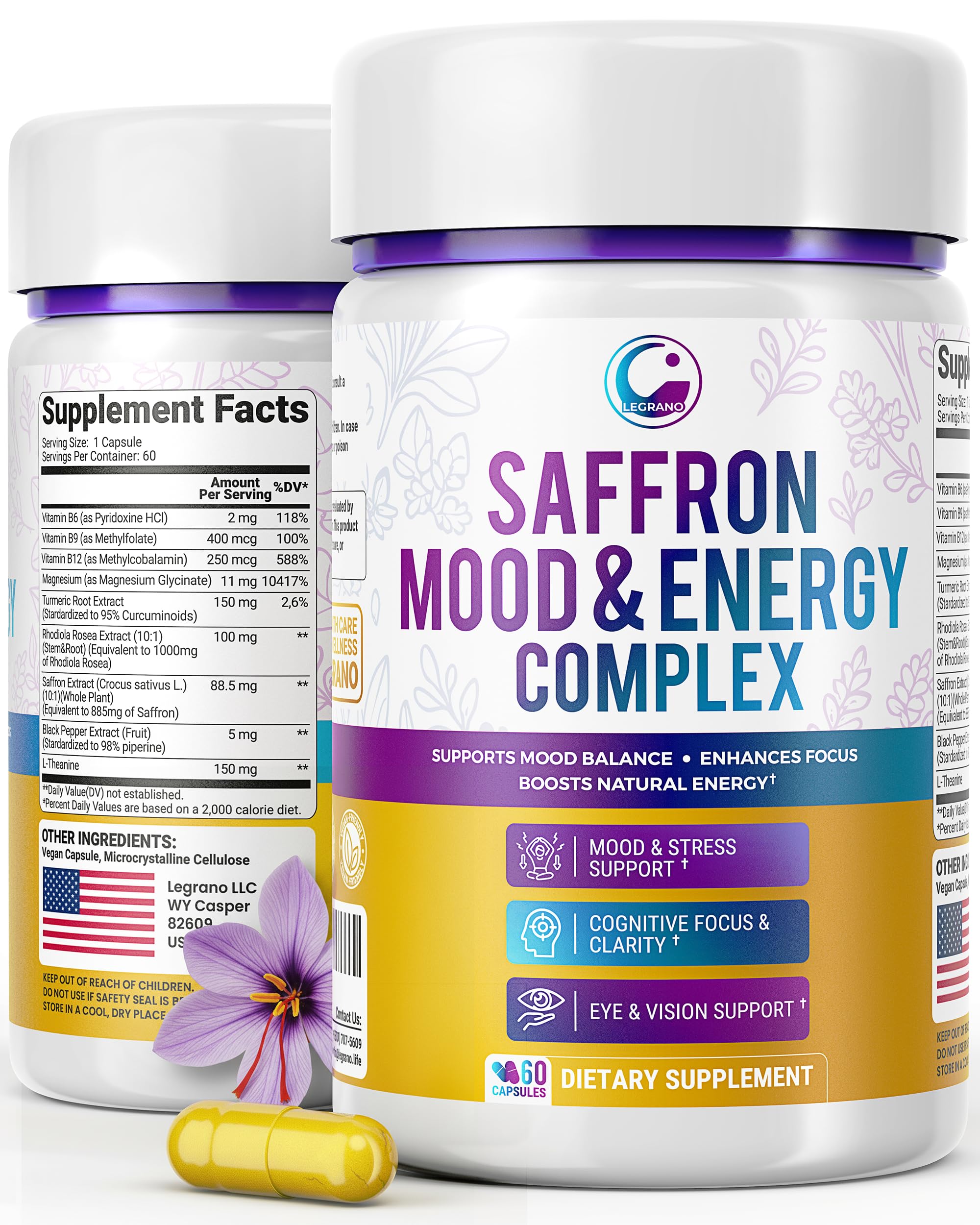 LEGRANO premium saffron bottle pour for mood support