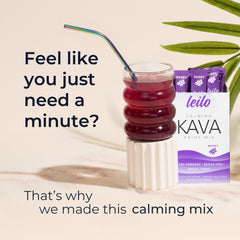 Close-up of LEILO Berry flavor kava drink mix showing sugar-free calm.