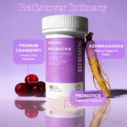 LEKAIU cranberry and ashwagandha ingredients visual emphasizing urinary health and balance.