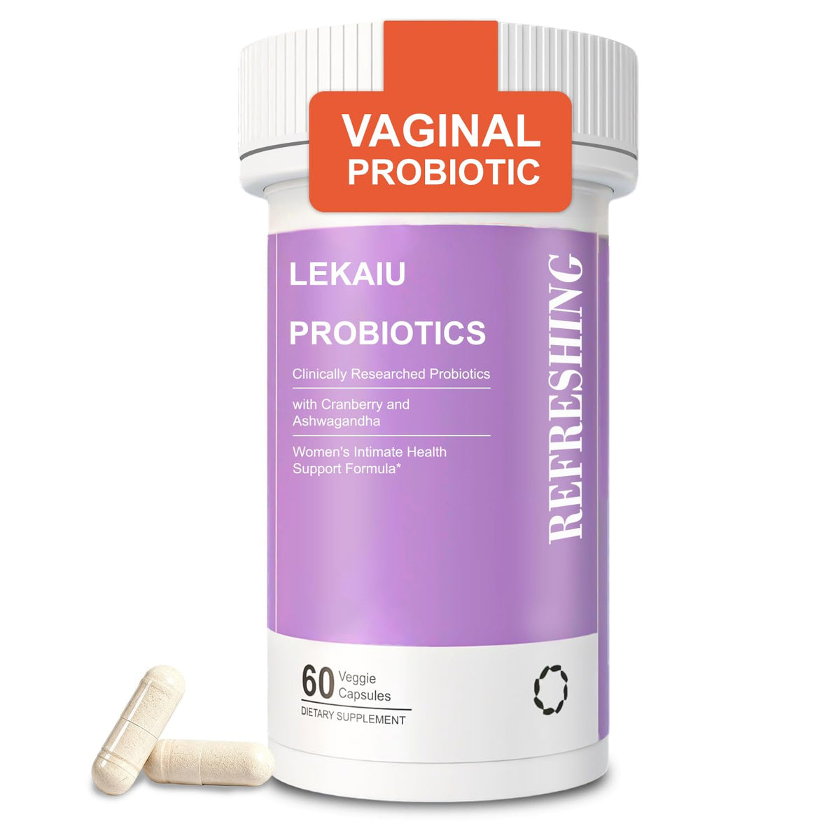 LEKAIU vaginal probiotics bottle highlighting daily comfort benefits.