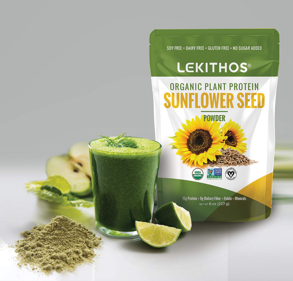 Lekithos Sunflower Protein smoothie glass showcasing creamy plant-based protein boost
