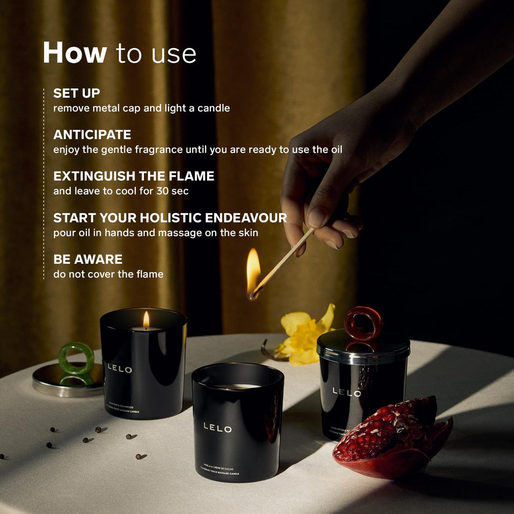 LELO Snow Pear Cedarwood aroma enhances the massage room.