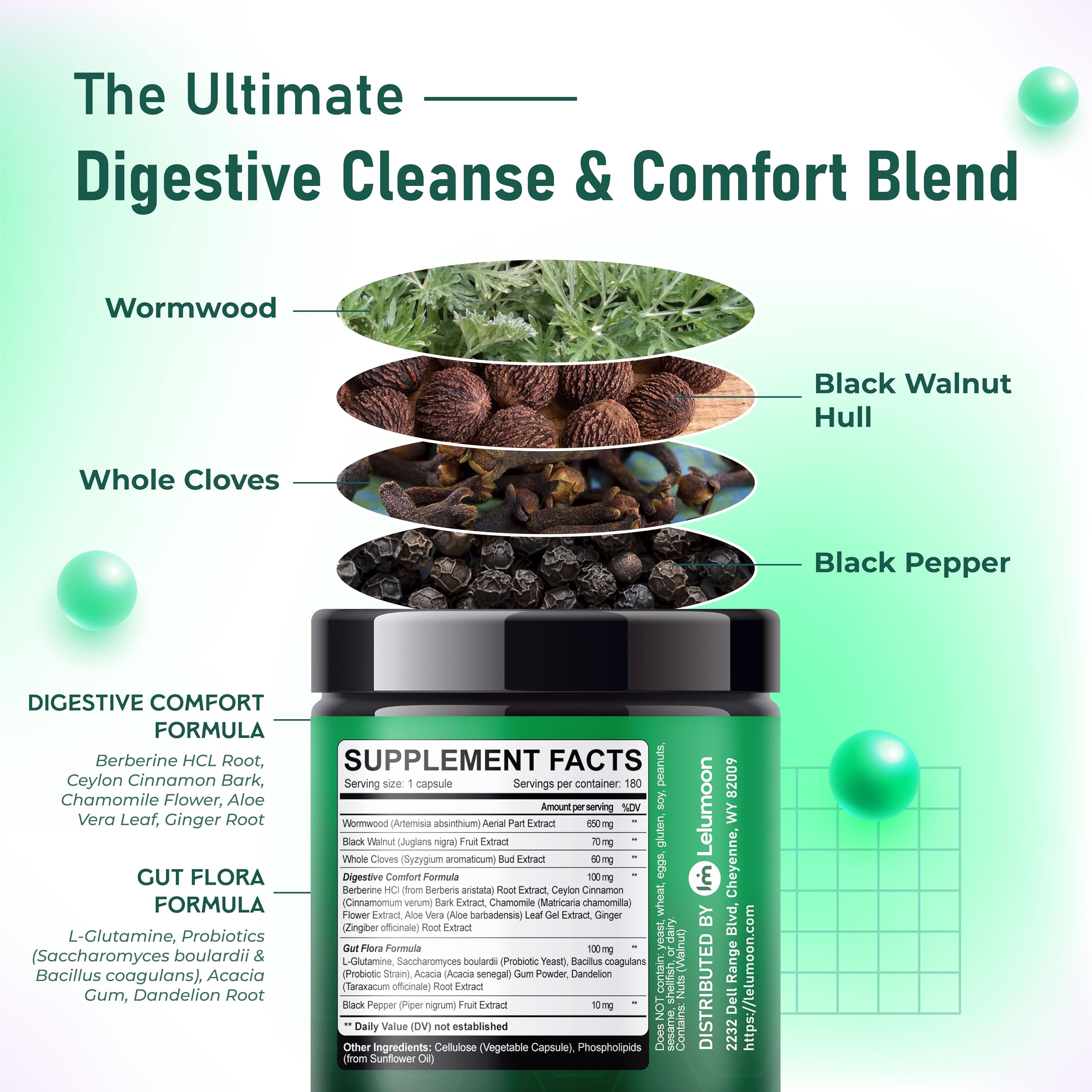 LELUMOON Digestive Comfort Formula bottle for gentle post-meal support.
