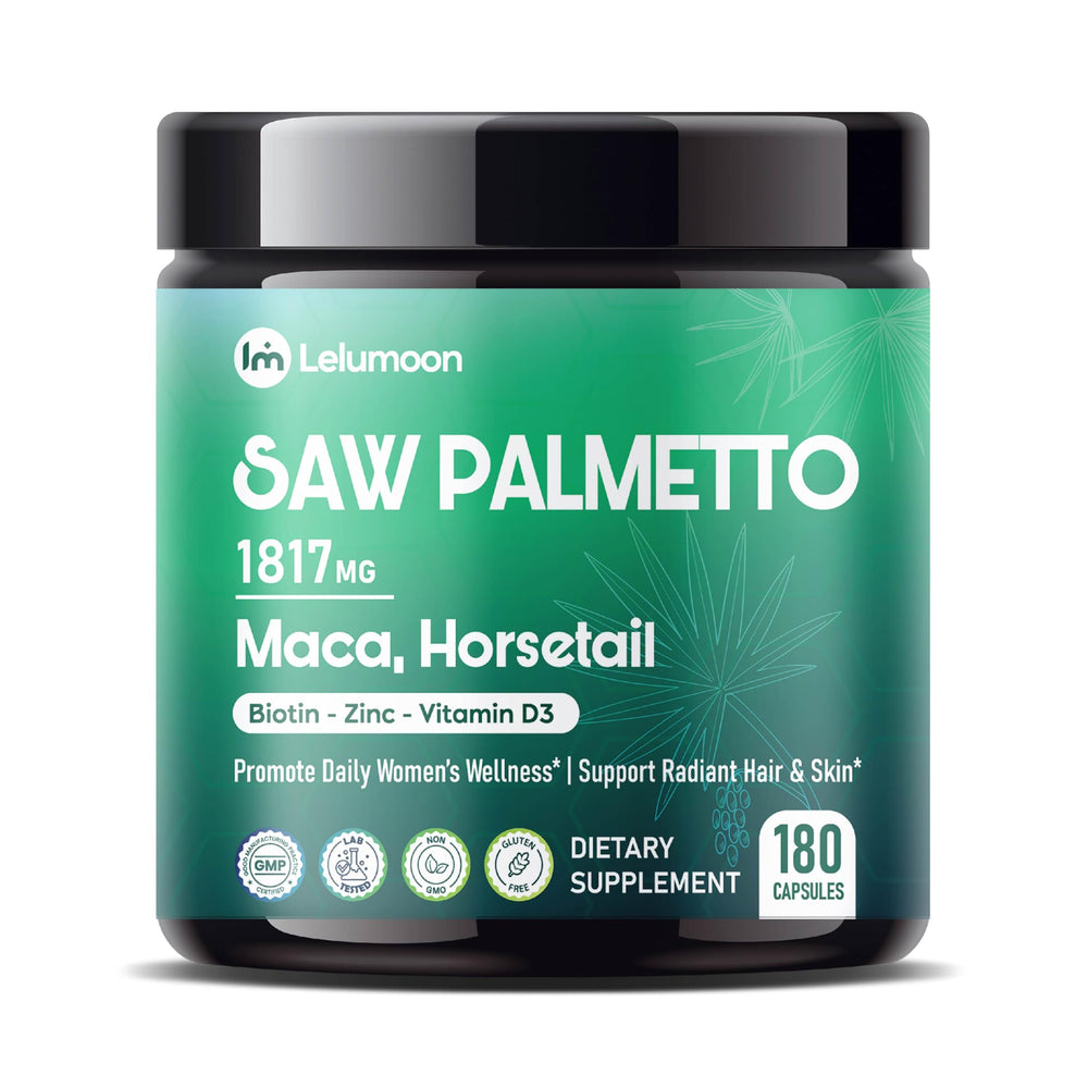 LELUMOON Premium Saw Palmetto bottle front supports a daily wellness routine.