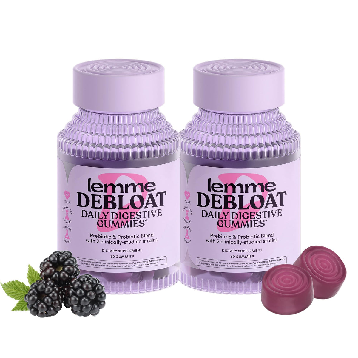 Lemme Debloat bottle front displaying daily digestive support gummies.