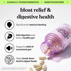 Lemme Debloat capsules close-up highlighting bloating relief.