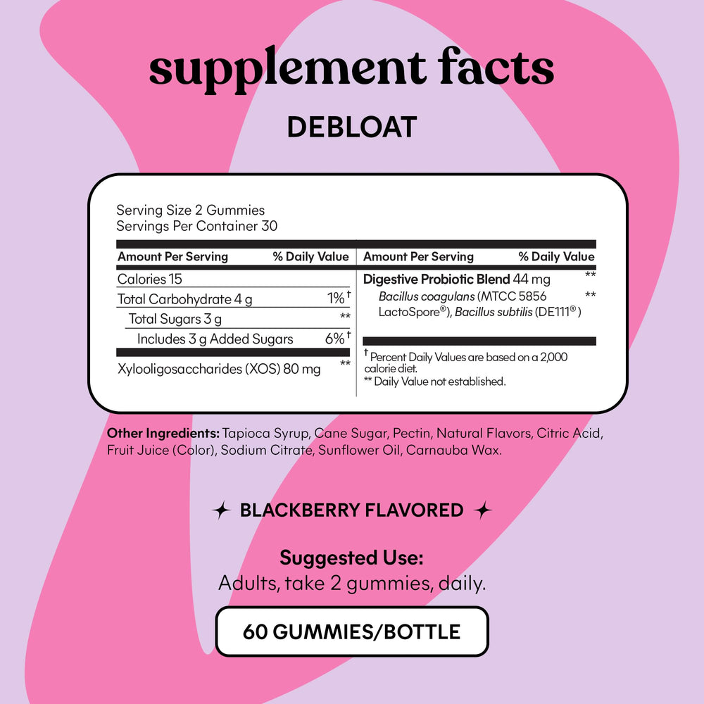 Lemme Debloat XOS prebiotic graphic signals gut friendly nourishment.