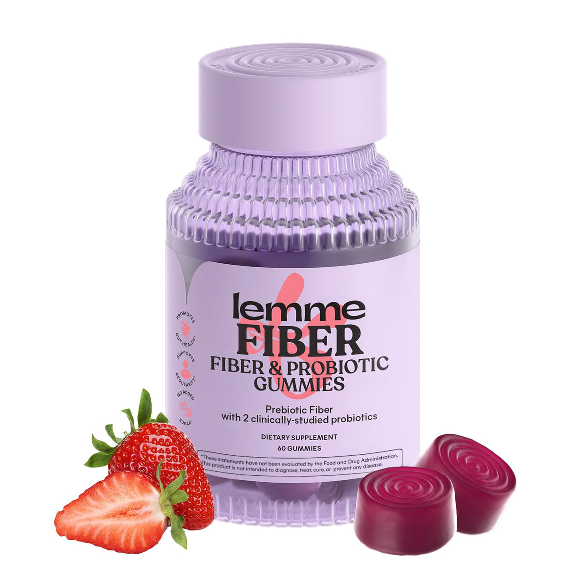 Lemme Fiber & Probiotic Gummies bottle with strawberry flavor for daily digestion support.