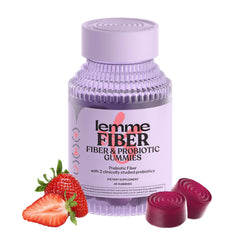 Lemme Fiber & Probiotic Gummies bottle with strawberry flavor for daily digestion support.