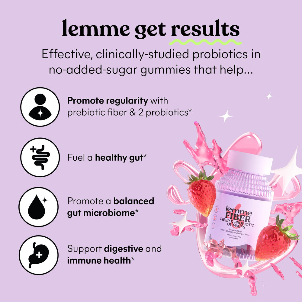Ingredients panel of Lemme gummies highlighting plant-based fiber and non-GMO formula.