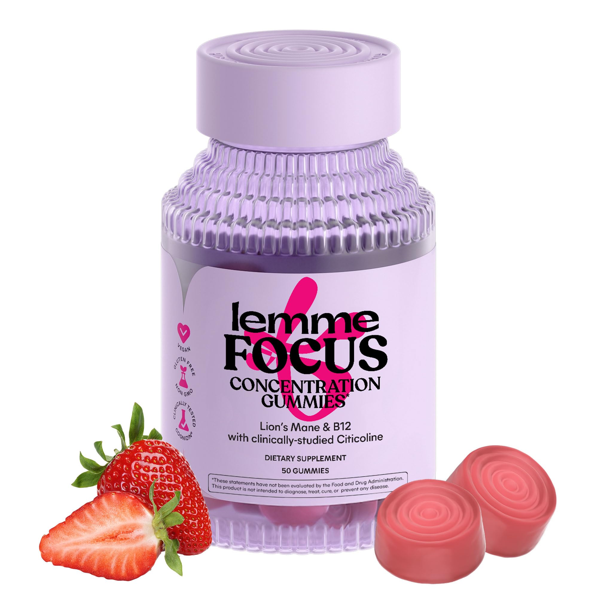 Lemme Focus bottle pouring showcases caffeine-free focus support during busy daytime tasks.