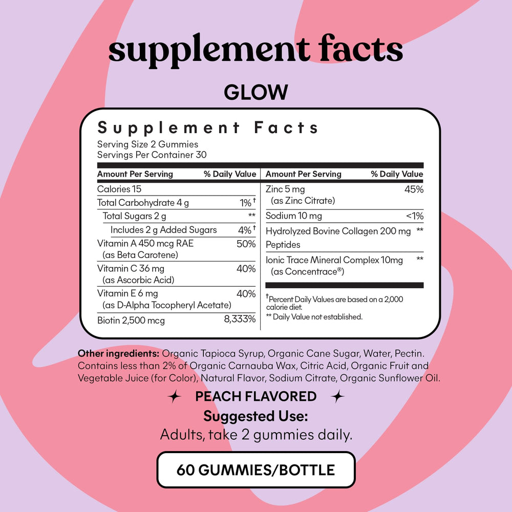 US-made, gluten-free packaging of Lemme Glow with certifications.