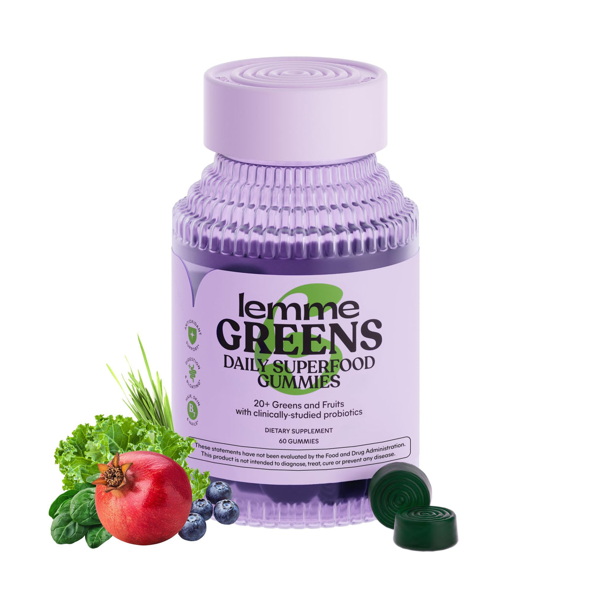 Lemme Greens multi bottle front view shows a complete greens blend for daily vitality.