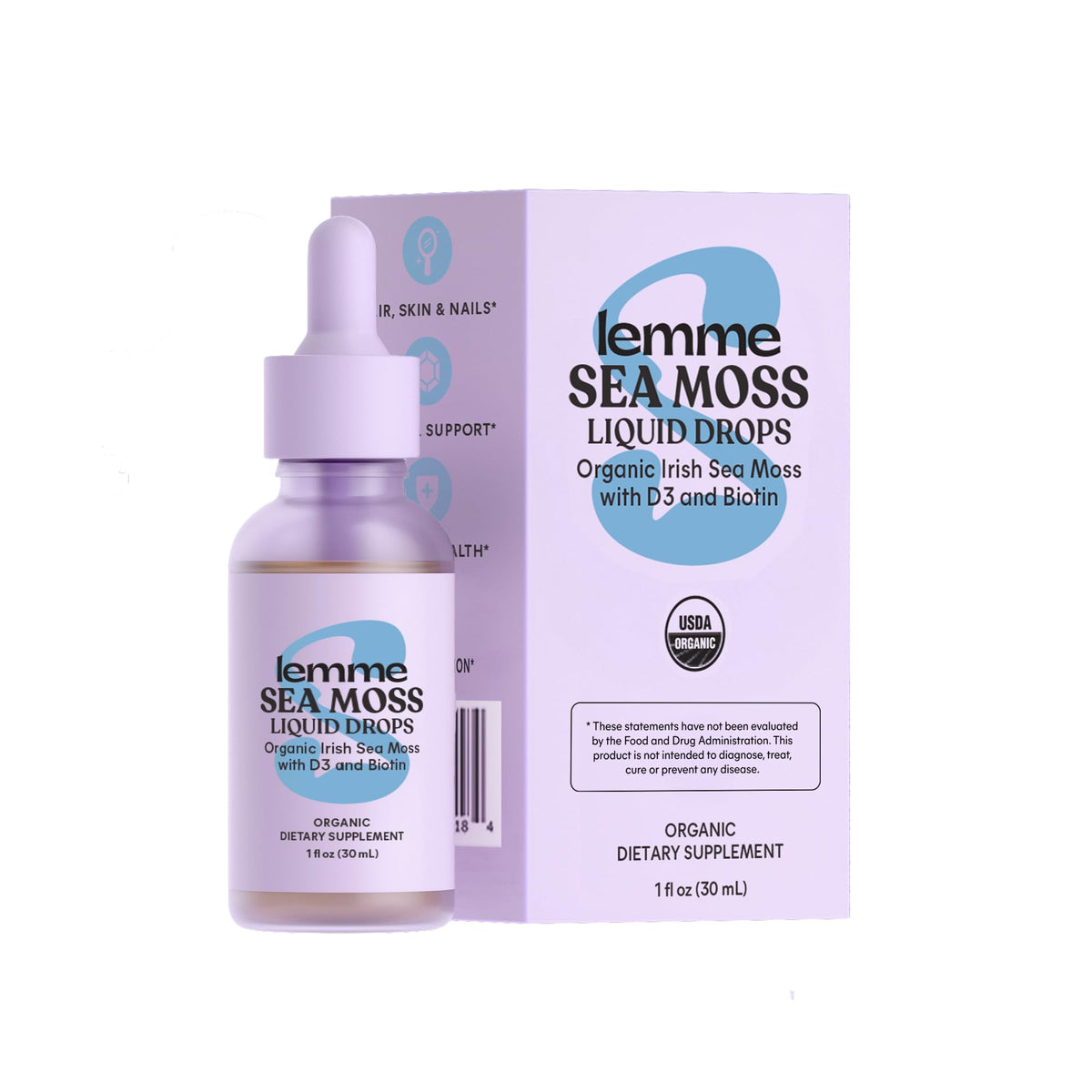 Lemme Irish Sea Moss liquid drops bottle pour for easy dosing and daily use