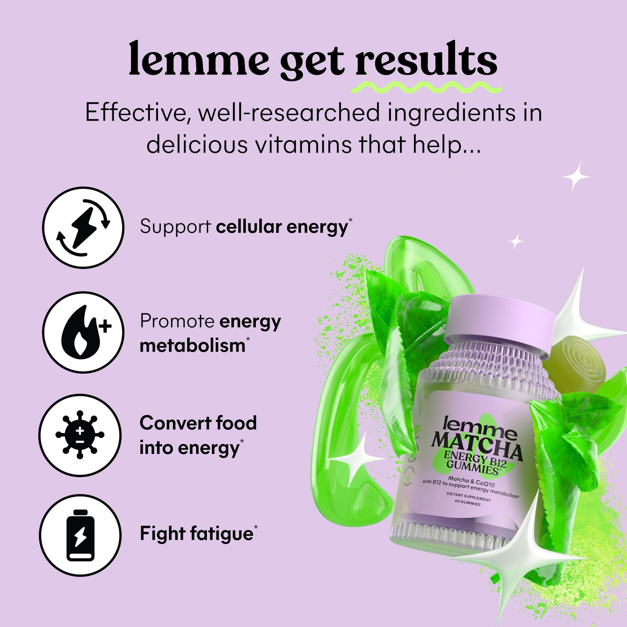 Lemme Matcha Energy Gummies close-up, vibrant green texture and tasty energy.