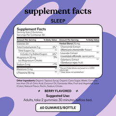 Gluten-free packaging for Lemme Sleep Gummies signals vegetarian, non-GMO formula.
