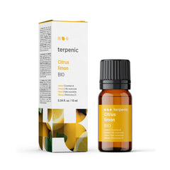100% Pure Lemon Essential Oil bottle, cold-pressed from Italy, for crisp ambiance.