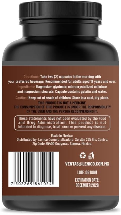 Lenico Magnesium Glycinate bottle with pour for easy daily use