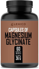 Lenico Magnesium Glycinate capsules close-up highlighting high absorption formula