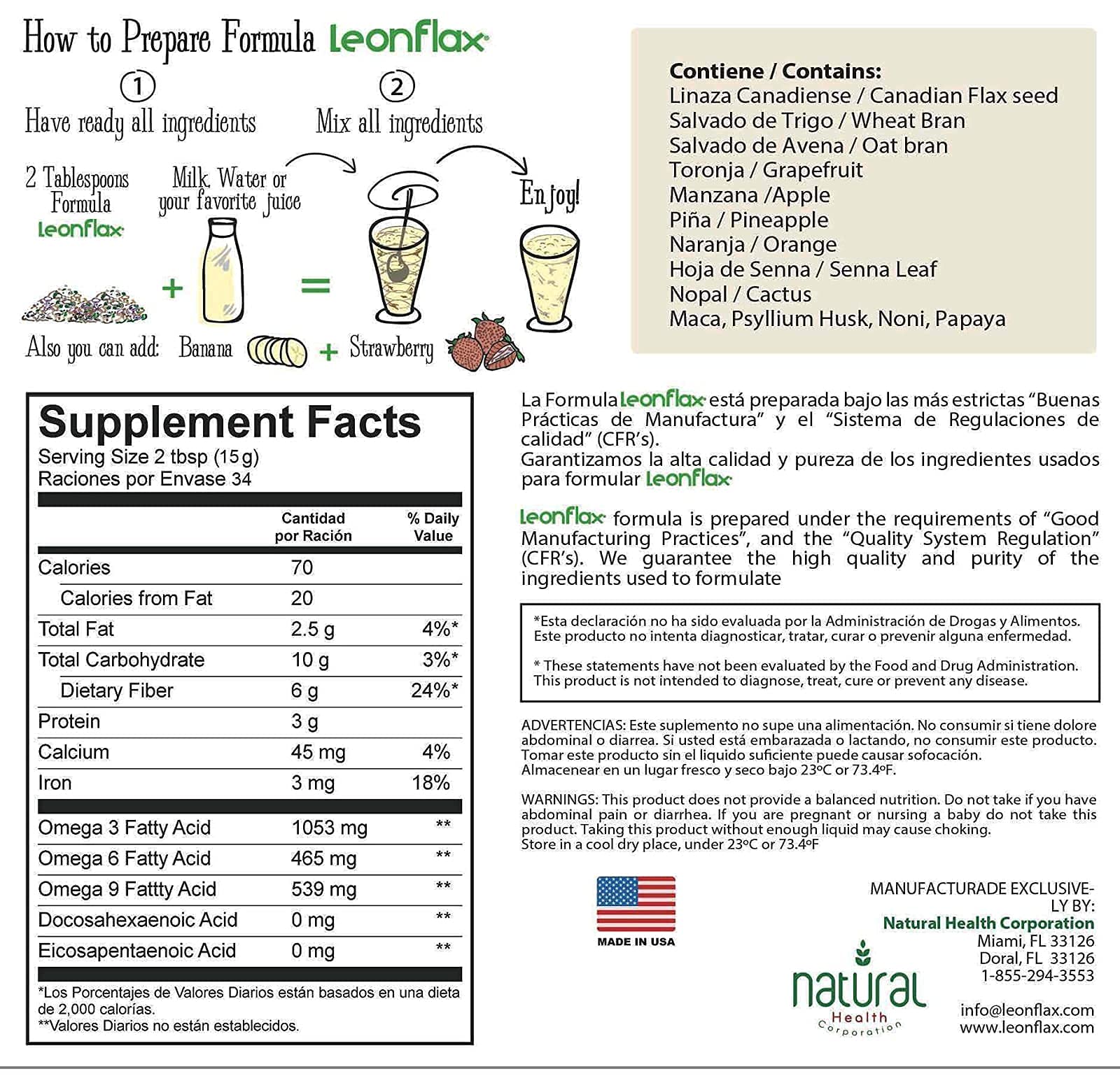 Leonflax flaxseed bags highlight 100% Canadian seeds with omega fatty acids
