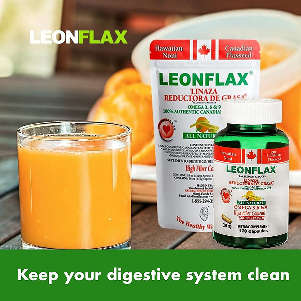 Leonflax packaging label communicates natural ingredients and 18 oz size