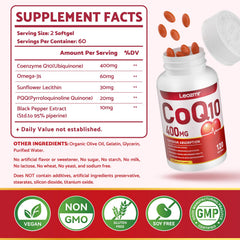 Close-up showing Leozmr CoQ10 absorption blend with black pepper and sunflower lecithin