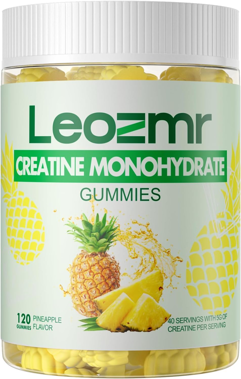 Leozmr Creatine Monohydrate Gummies in pineapple flavor, convenient for workouts