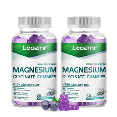 Leozmr magnesium glycinate gummies bottle with blue gummies, easy daily use