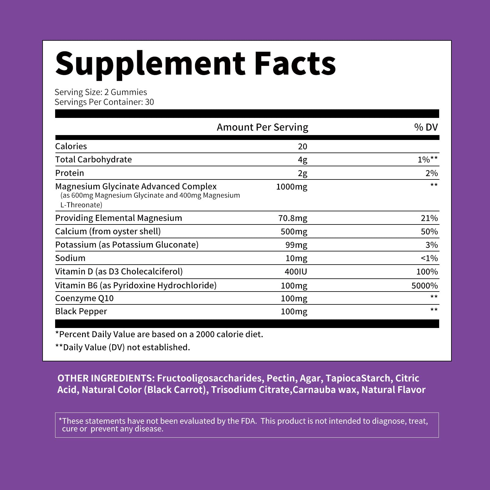 Leozmr magnesium glycinate gummies nutrition label closeup
