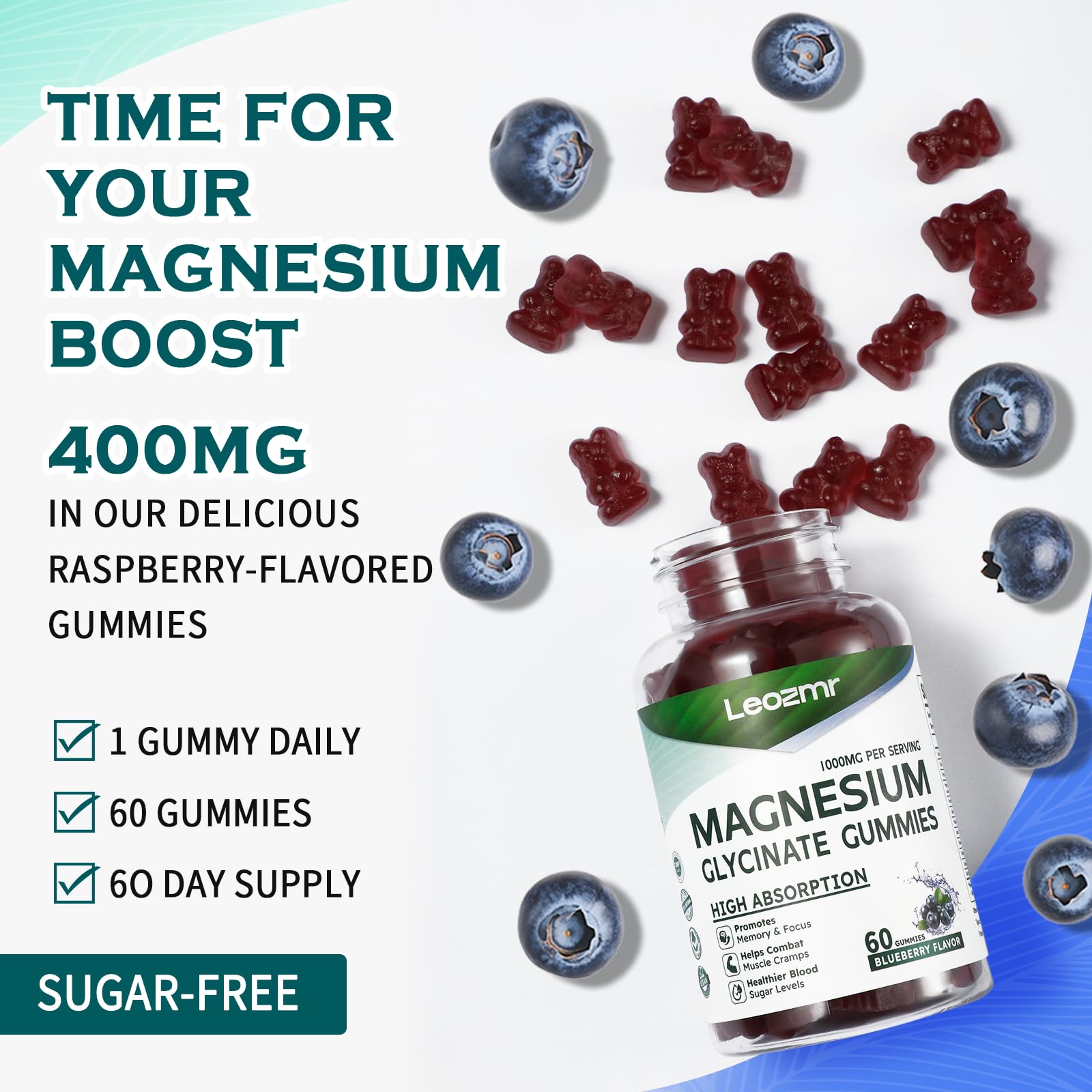 Leozmr magnesium glycinate gummies vegan gluten-free badge on label