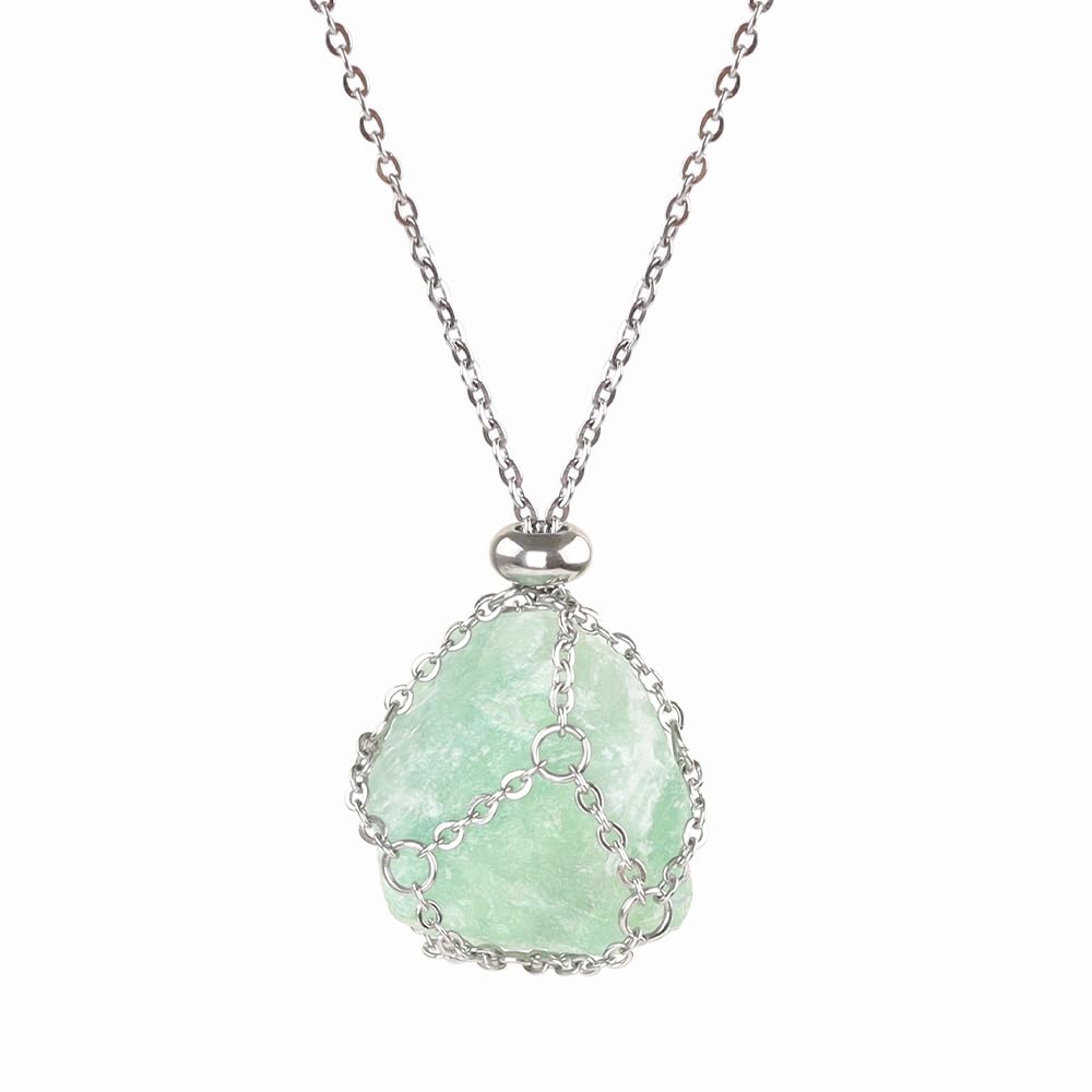LERSUSI stainless steel cage with fluorite stone for secure daily wear.
