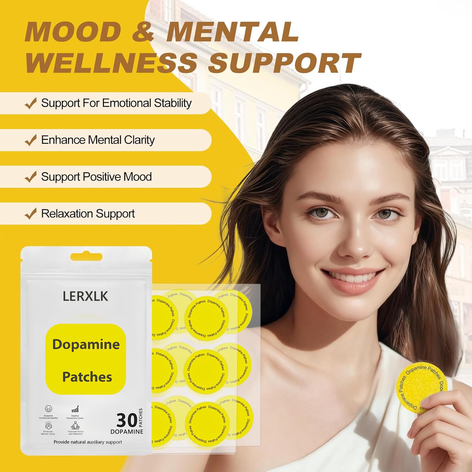 LERXLK Dopamine Patch close-up shows breathable, skin-friendly material for comfort.