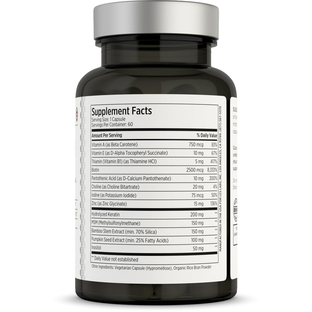 LES Labs Hair Health capsules close-up highlighting key nutrients