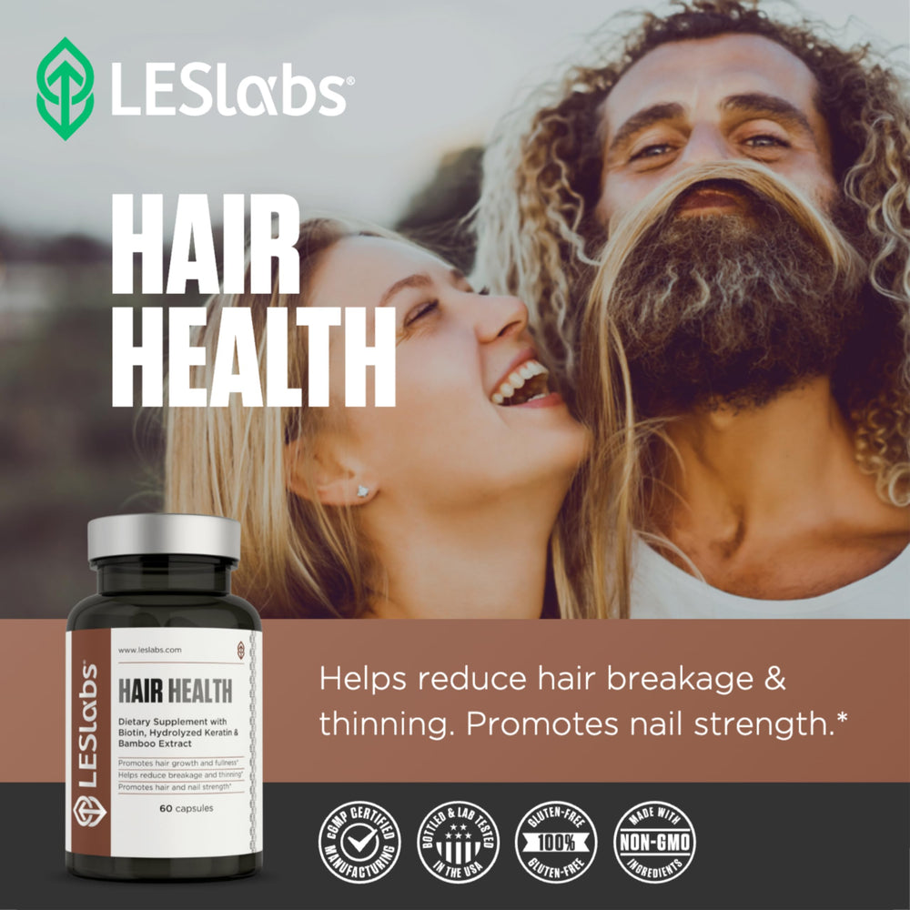 LES Labs Hair Health packaging indicating USA-made quality standards