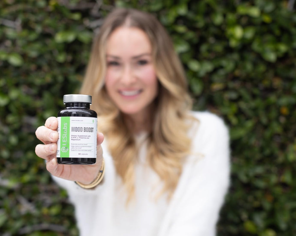 LES Labs Mood Boost daily-use setup showing easy-to-take capsules.