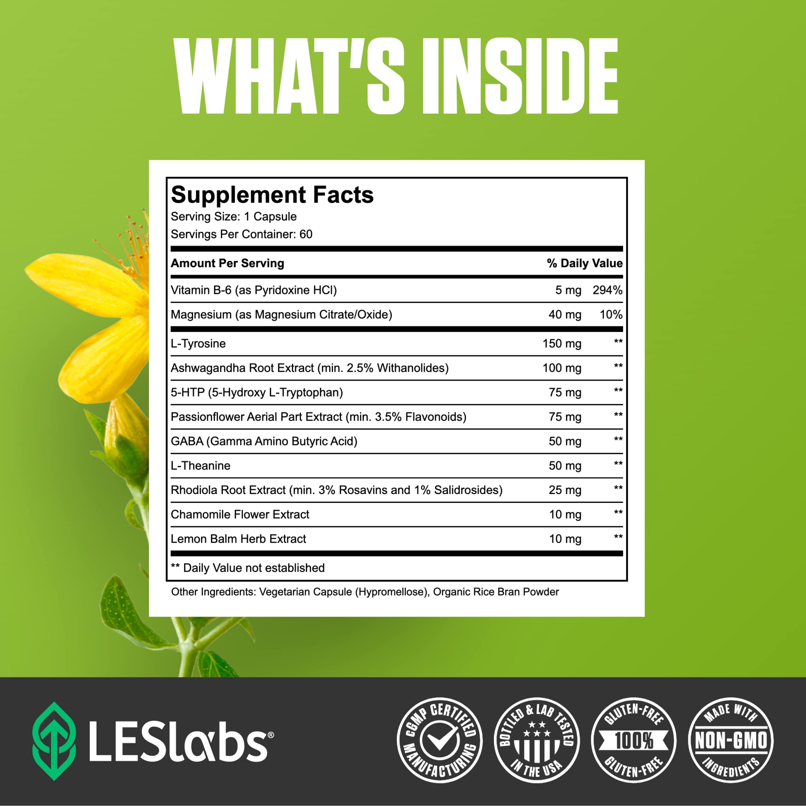LES Labs Mood Boost herbal blend image emphasizing passion flower and chamomile.