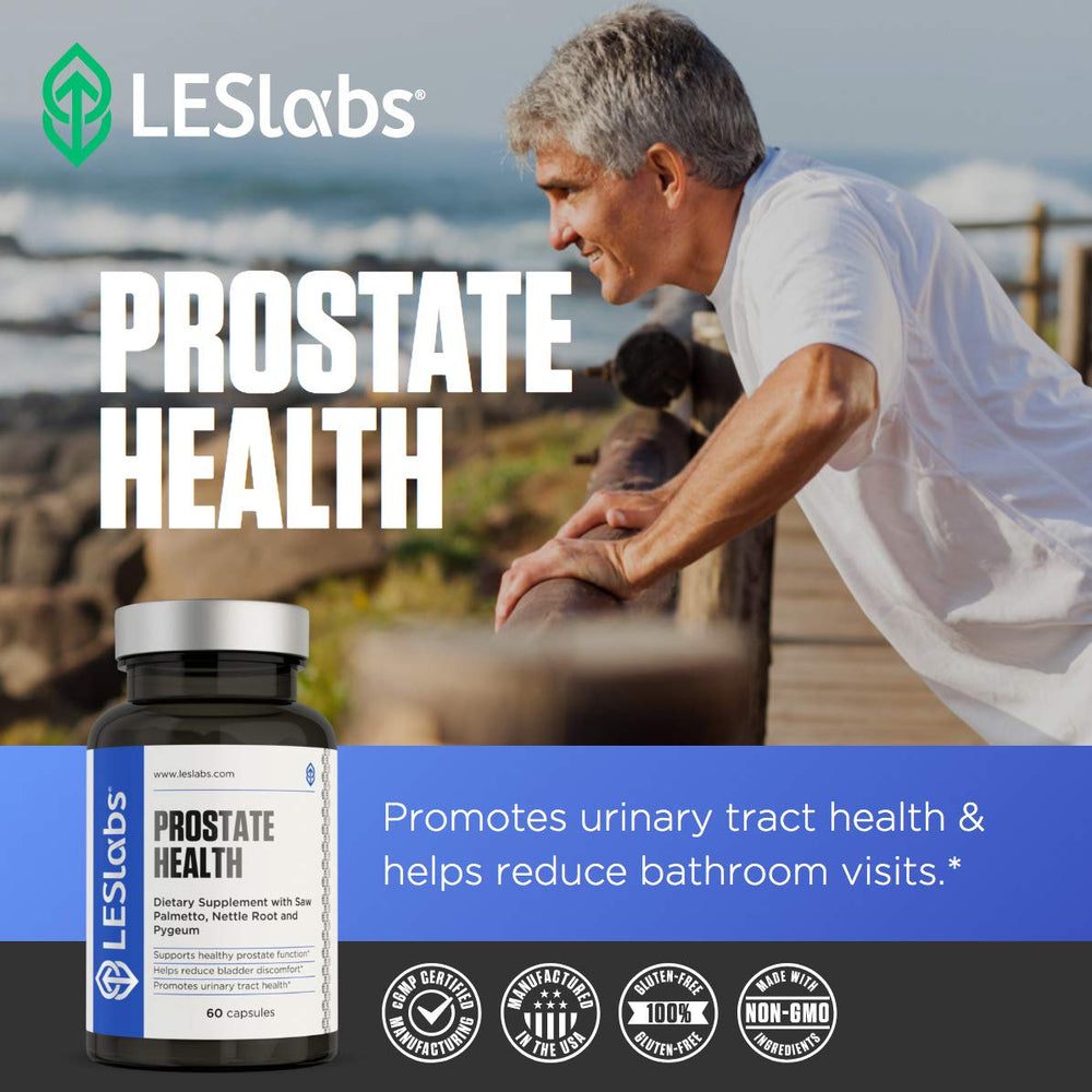 LES Labs Prostate Health capsule close-up with pumpkin seed extract note.