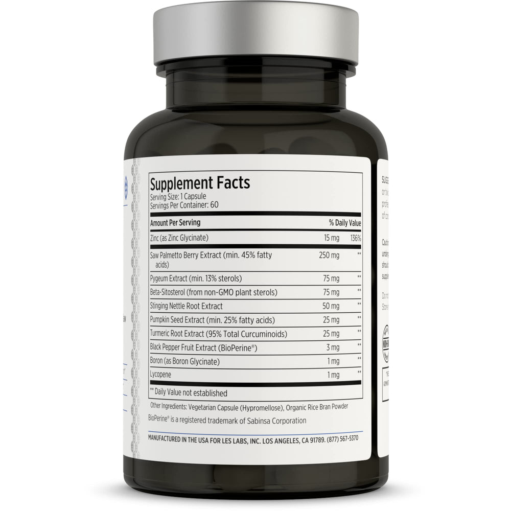 LES Labs Prostate Health capsules close-up showing the non-GMO formula.