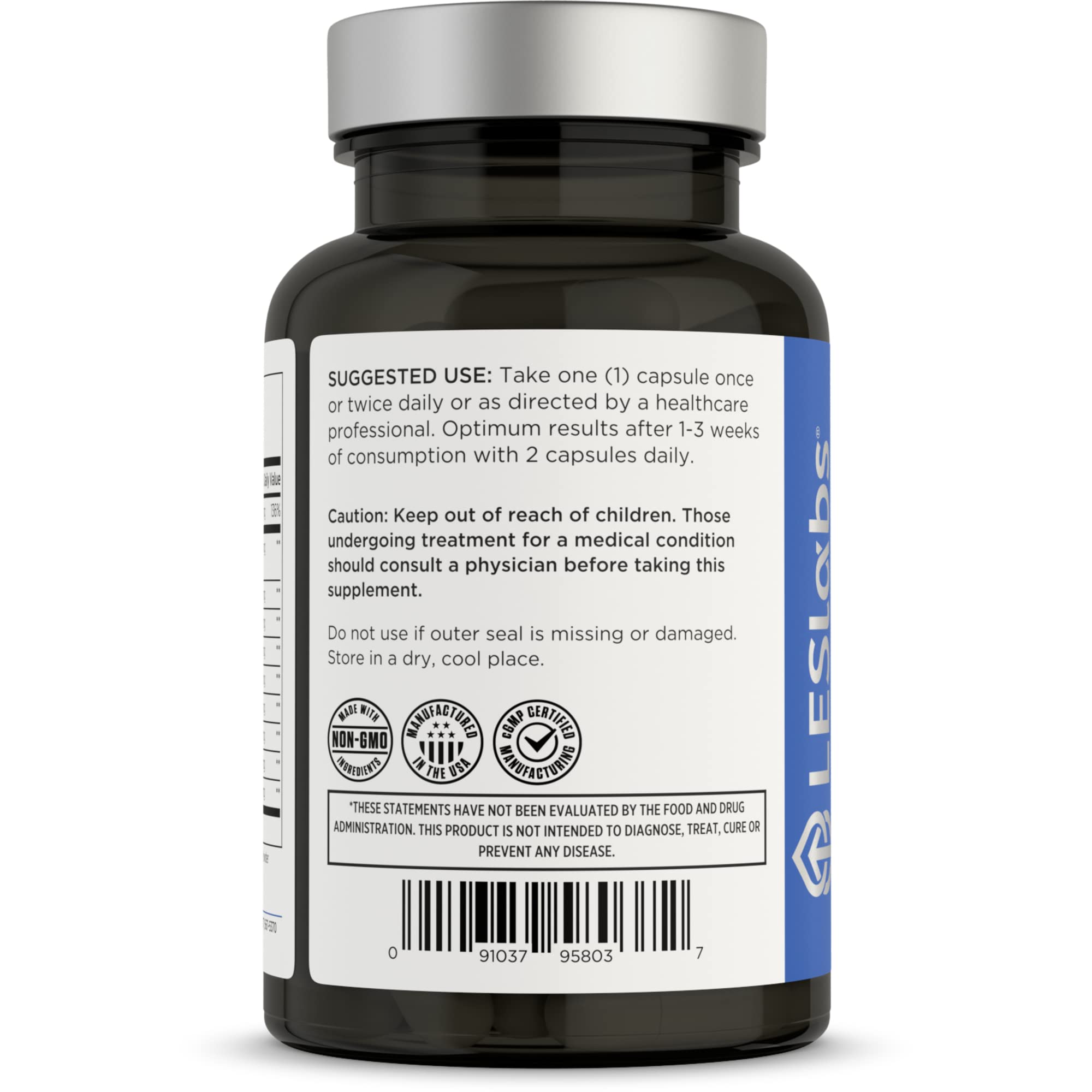 LES Labs Prostate Health label-back detailing ingredients and usage guidance.